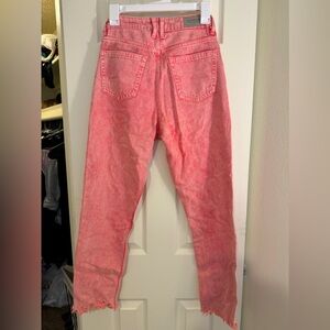 ZARA Basic Z1975 Denim Pink Frayed Mom Jean Size 2